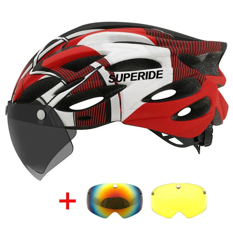 SUPERIDE Ultraleichter Fahrradhelm mit magnetischen Googles und Sonnenblende für Herren und Damen, In-Mold-Rennrad, MTB-Fahrradhelm