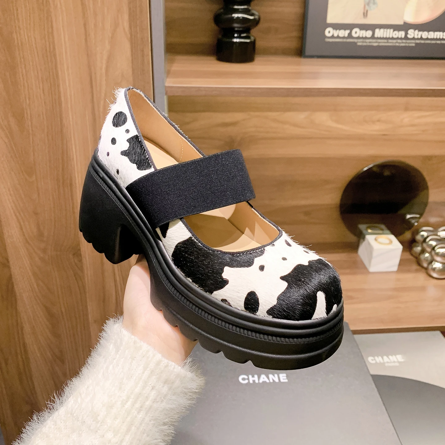 

Mary Janes Women Pony Hair 8CM Platform Slip On Shallow Mary Jane Style Fashion Versatile All Season Shoes