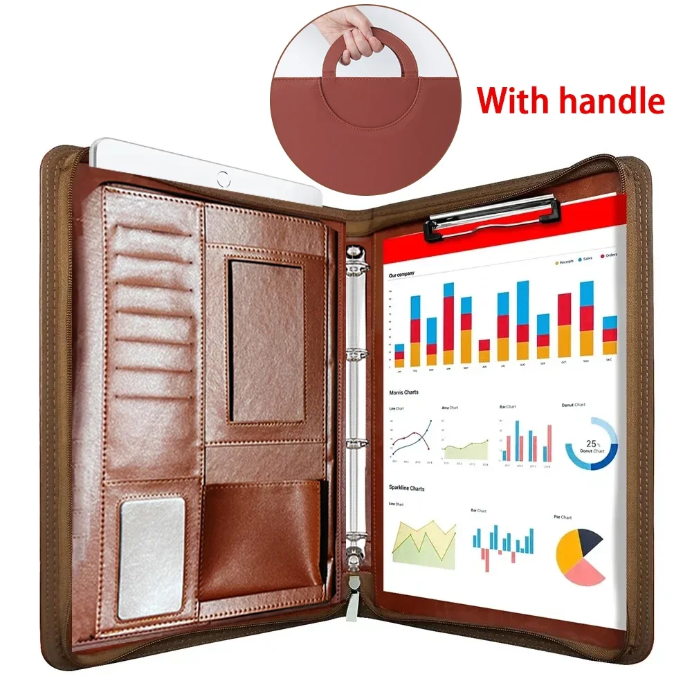 Multifunctional A4 Conference Folder Business Stationery Folder Leather Contract File Folders Zippered Organizer Card Holder