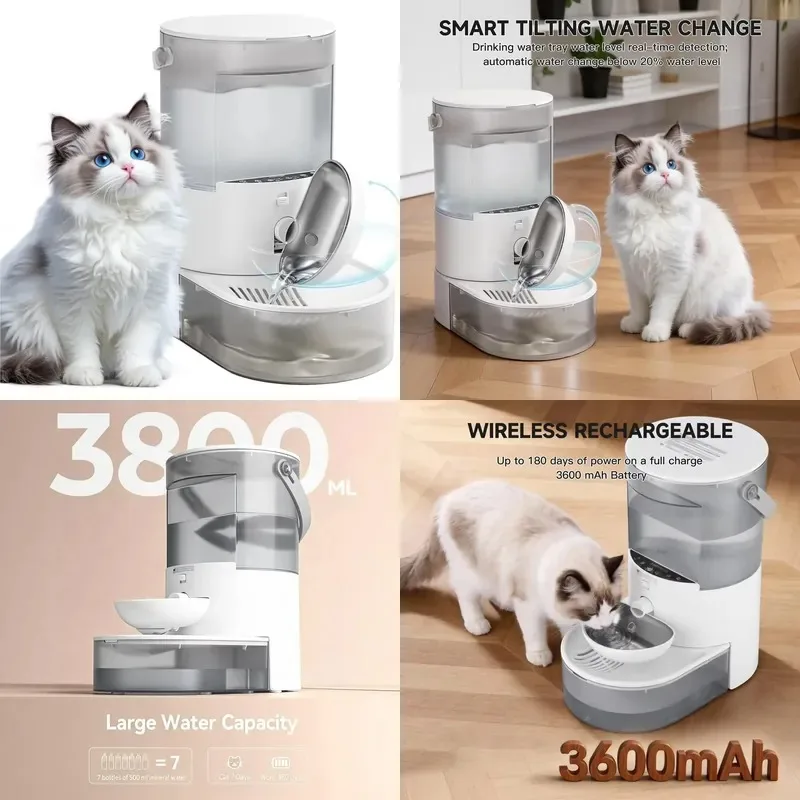 3.8 liters rechargeable pet water dispenser (for cats and dogs) wireless automatic water dispenser, no filter, APP operating
