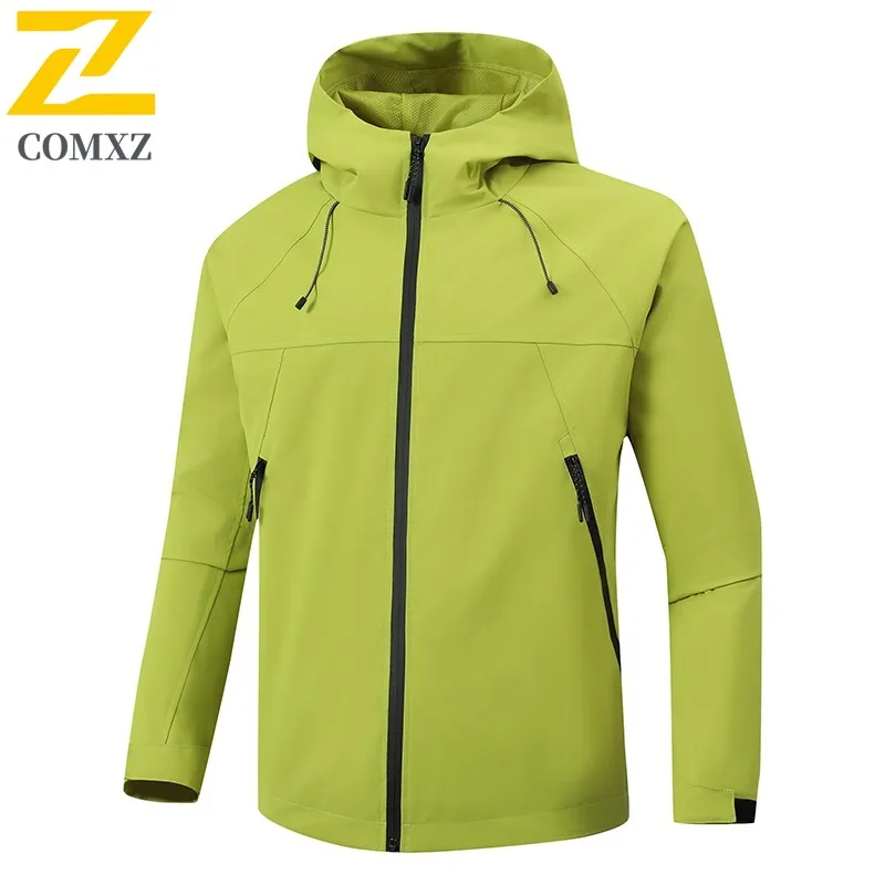 COMXZ Men Detachable Hood Windbreaker Waterproof Outdoor Windproof Lightweight Jacket Hiking Casual Multi-Purpose Sportswear