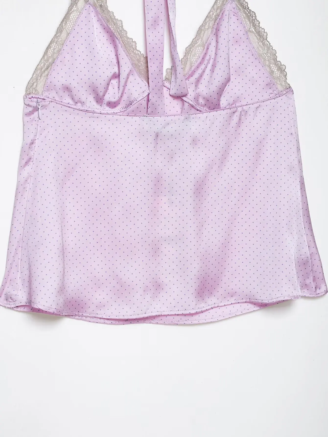 HH Elegantes Polka-Dot-Satin-Neckholder-Top für Damen 2026 Sommer mit Spitzenbesatz und Rückenbindung – Cami für Alltag, Urlaub, Loungewear und Ausgehkleidung – Detail 6