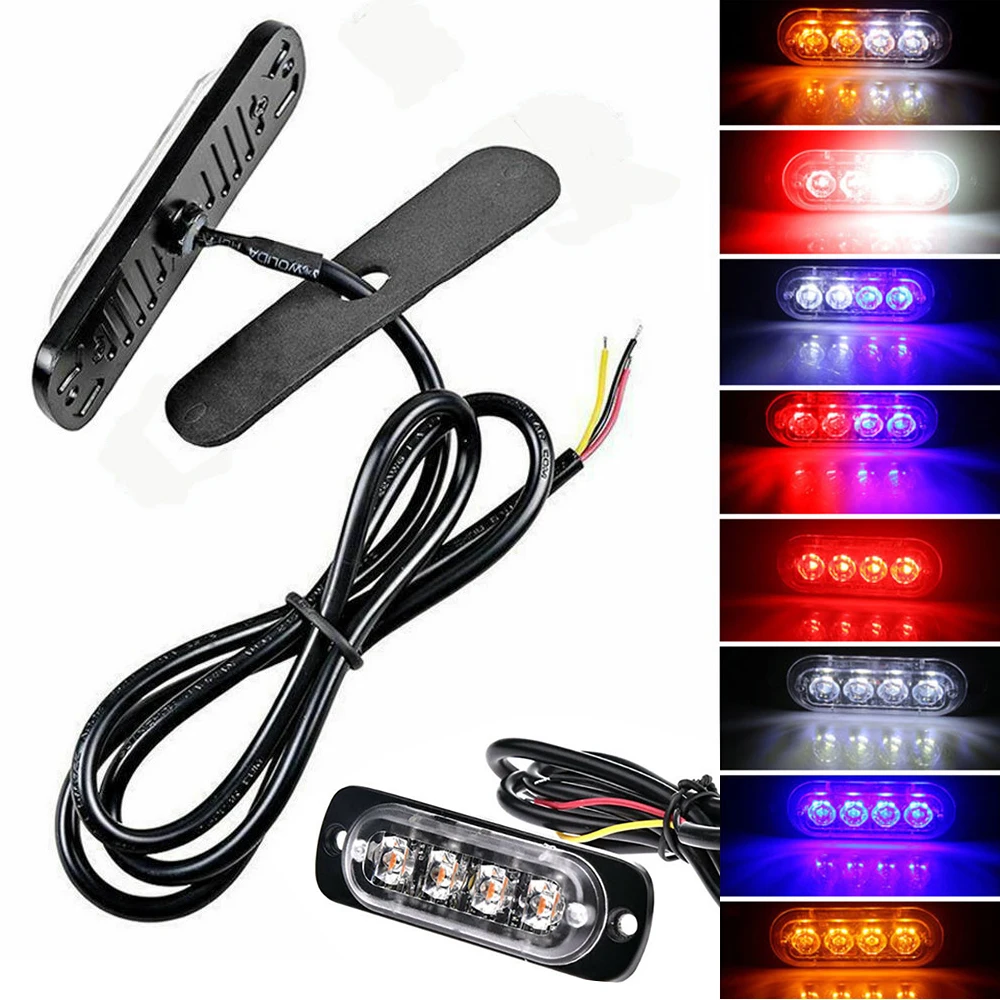 Car Strobe Warning Light 4 LED Grill Flashing Breakdown Emergency Light Auto Truck Trailer Beacon Turn Signal Lamp Accessories