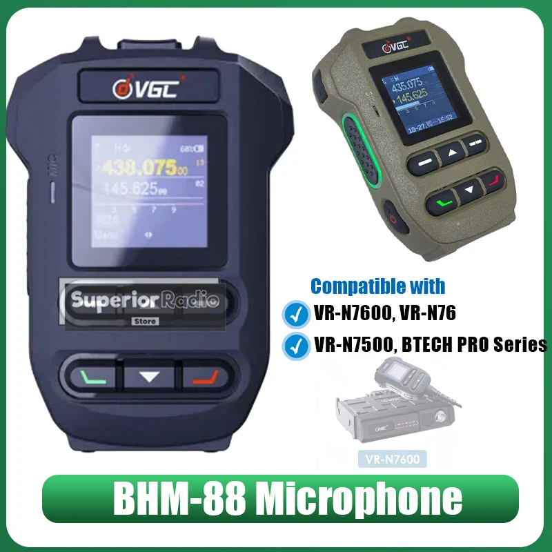 Microfone Sem Fio Bluetooth Portátil BHM-88 com Display para Acessórios de Walkie Talkie VR-N7600 VR-N7500 VR-N76 VR-N75 VR-N65