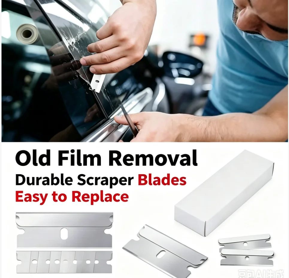 100pcs Razor Blades Safety Scraper Glue Knife Glass Cleaner Replacement Carbon Steel Blade Ceramic Car Labels Remover