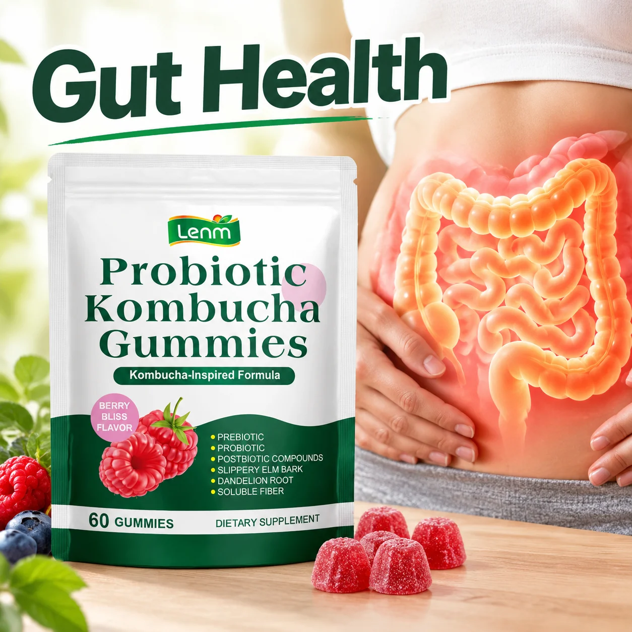 Probiotic Kombucha Gummies Nourish The Intestines Promote Digestive Health Provide Energy Enhance Immunity High-protein 60 Pcs