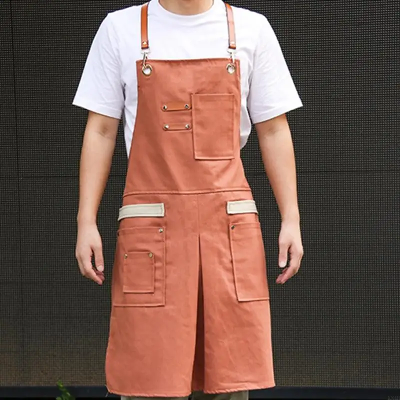 KX4B Unisex Apron for Men Women Hair Hairdressing Craftsmen Barista BBQ Coffee Shop Garden Work Apron with Pockets