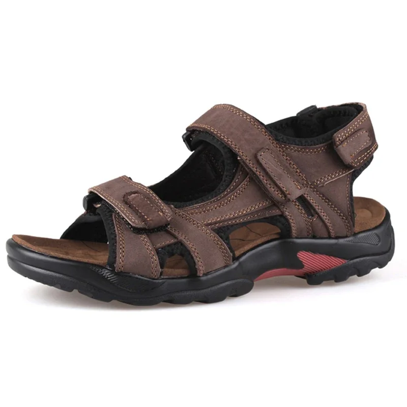 COW LEATHER Men\'s Sandals Outdoor Beach Sports Shoes Genuine Leather GLADIATOR Sandals Light Open Toe Sandals Plus Size 38-48