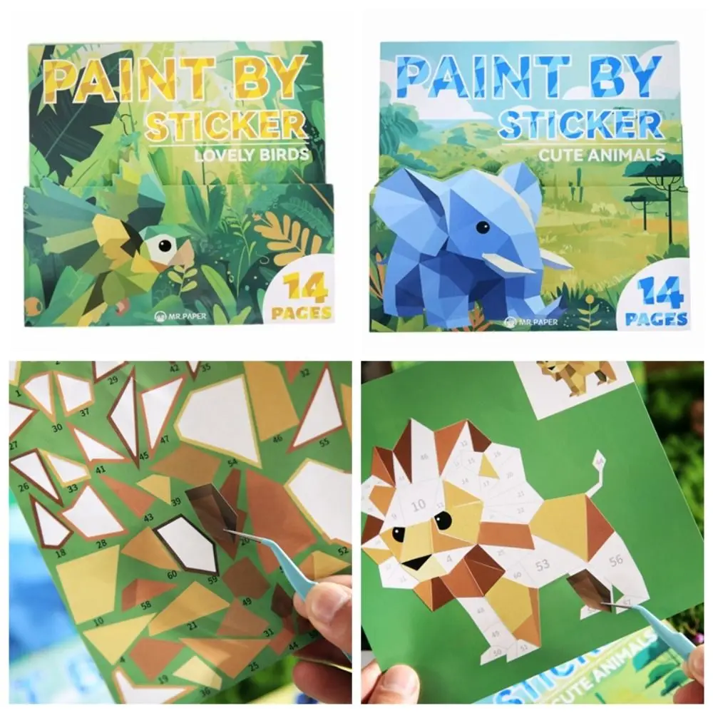كتاب ملصقات مصنوع يدويًا ثلاثي الأبعاد طلاء مجمع هندسي بواسطة ملصق طفل ألعاب تعليمية حيوانات كرتونية للأطفال ملصقات يدوية