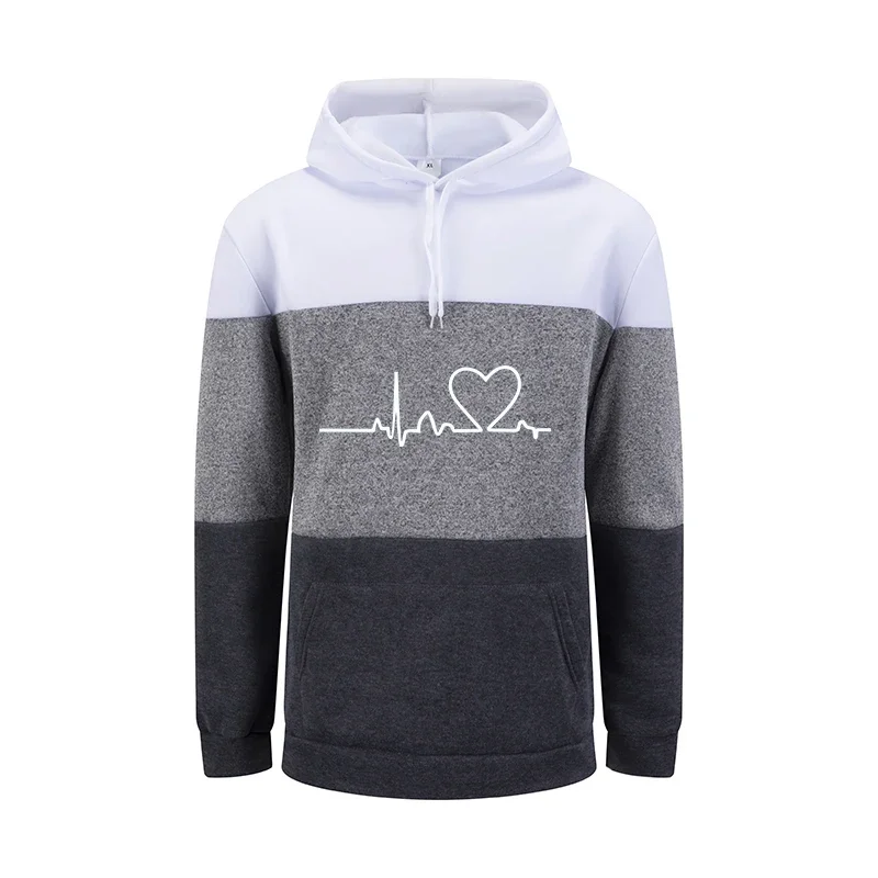 뜨거운 판매 여성 후드 하트 인쇄 캐주얼 스웨터 스포츠 조깅 탑 홈 따뜻한 컴포트 스플 라이스 여성 의류 가을