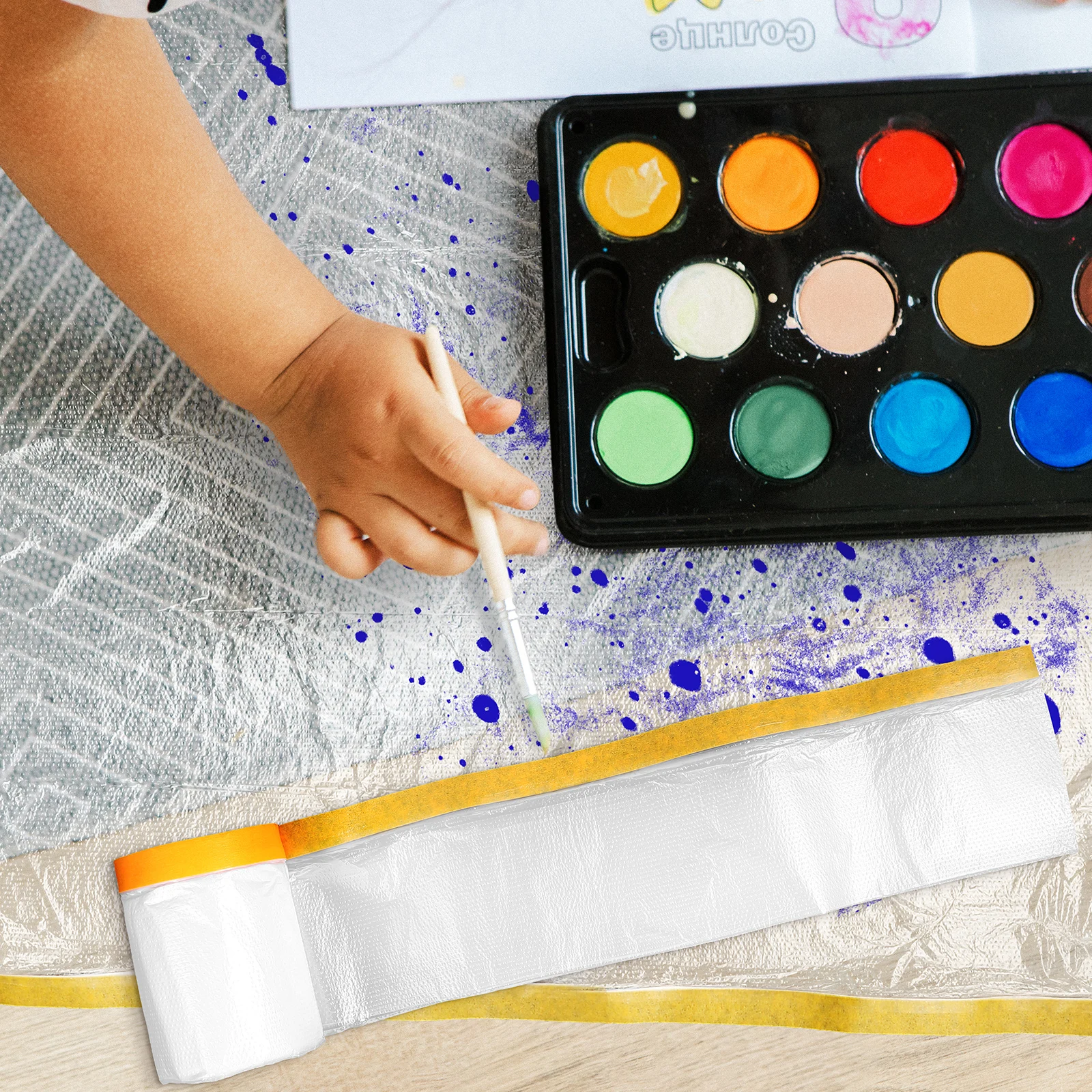 

6pcs Self-Adhesive Masking Paper Film Rolls Covering Protection Tapes Floor Furniture Carpet Mural Dust Paint 6 Sizes Easy