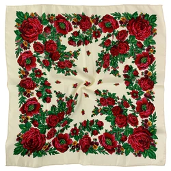 Foulard Carré Russe de Luxe à Imprimé Floral pour Femme, Bandana, Bandeau de Sauna, Mouchoir, 70x70cm