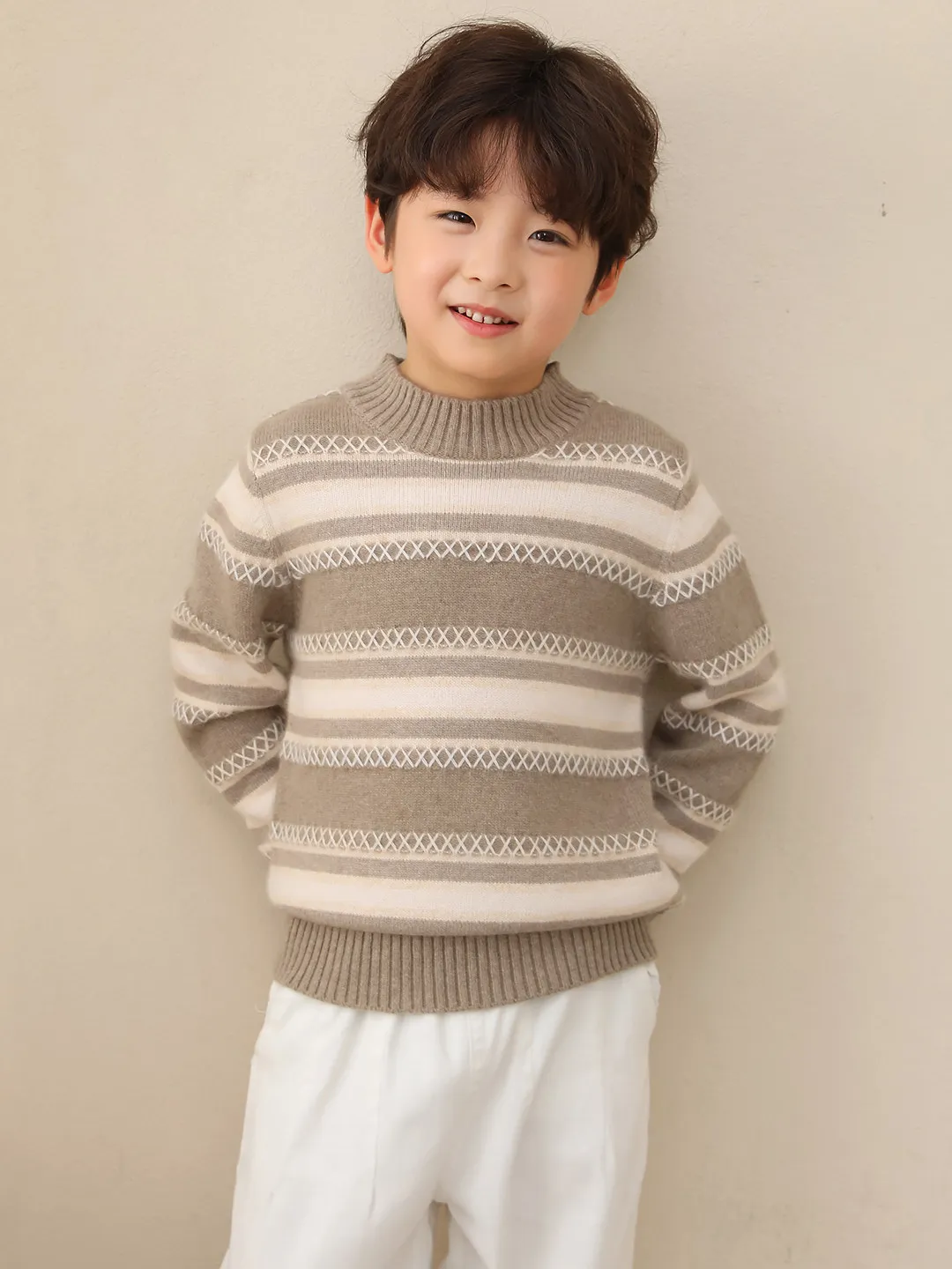 Boys Sweater Girls Autumn Winter Cashmere Knit Top Color Block Thickened Warm Solid Color Newborn Toddler Kids