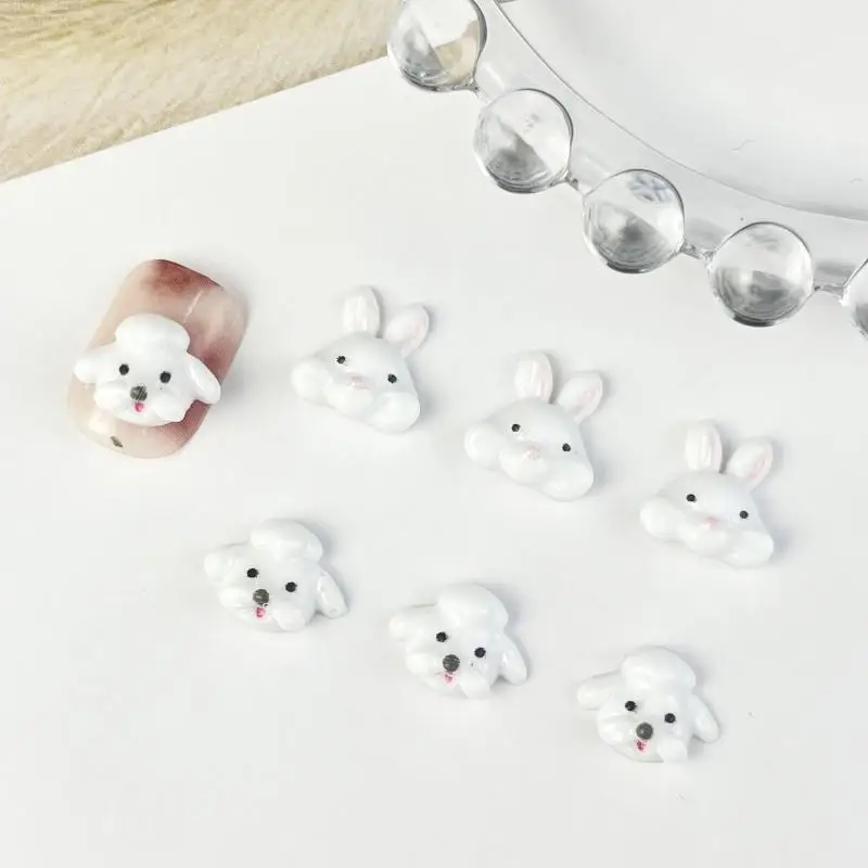 30PCS Luminous Cartoon Puppy Rabbit Head Nail Art Decorations Cute Glossy Cream Gum Animal Nail Charms DIY Nails Accessories