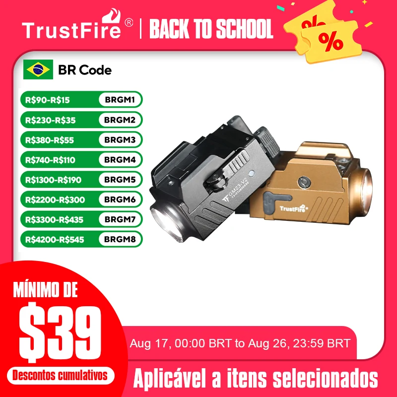 Trustfire GM23-V2 850LM Lanterna Tática USB C Recarregável Trilho Montado Liberação Rápida Luz Led para Taurus Glock 17 19 TX2