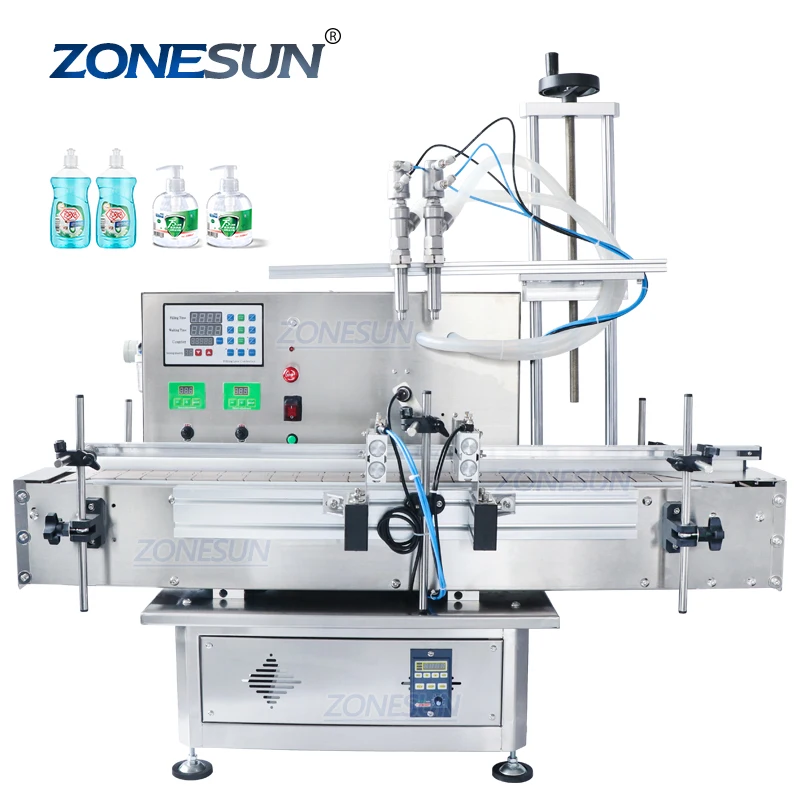 ZS-DTDP20-2 Double-head Diaphragm Pump Liquid Shower Gel Shampoo Filling Machines With Conveyor Automatic