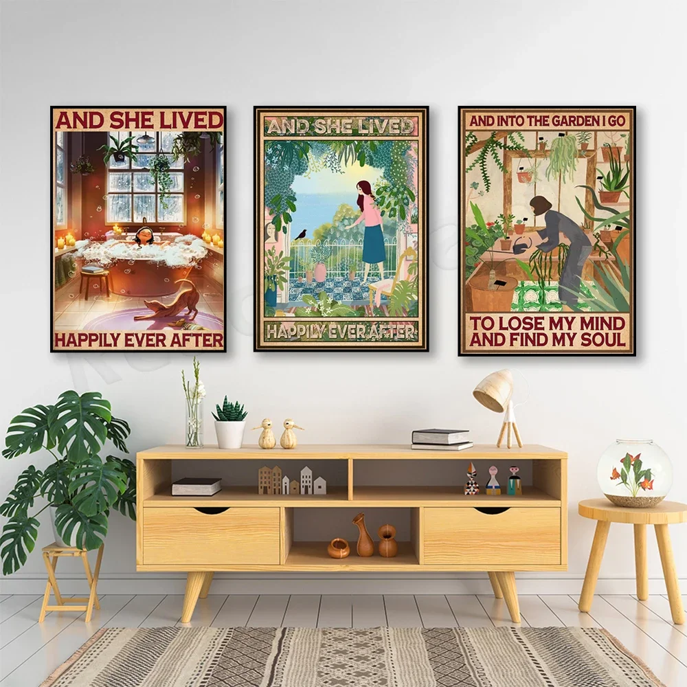 And She Lives Happily Ever After Poster, Dog Mom Gifts for Girls, Love Gardening Poster, Plant Lover Poster, Garden for Girls