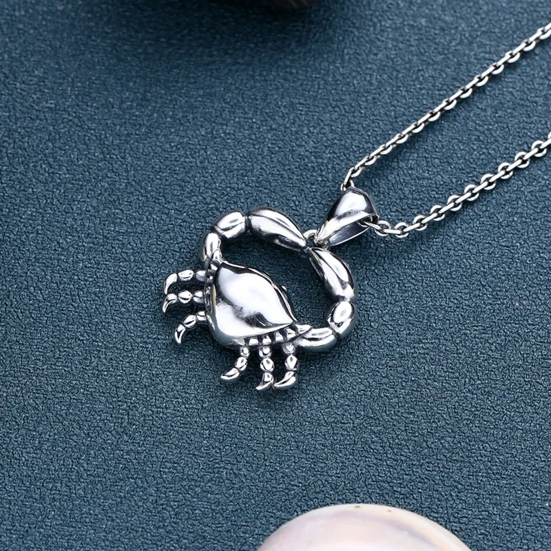 S925 Sterling Silver Crab Pendant Black Color Old Process Unisex Small Charm Fine Jewelry FYNE384