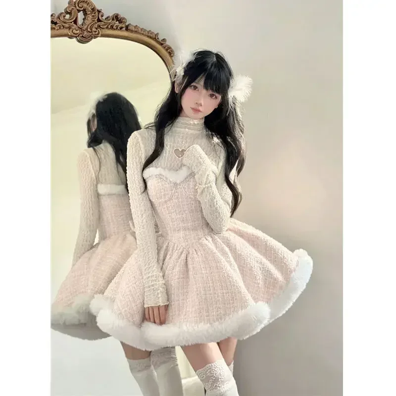 Christmas New Year\'s Eve Dress Cute and Sweet Dresses Women Winter New Cloak Chic Bottom Shirt Female Corset Skirt 2 Piece Set