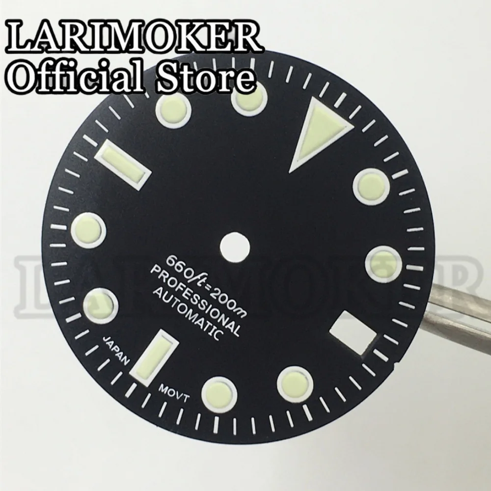 LARIMOKER 29 مللي متر أسود/أبيض التقويم نافذة ساعة الطلب مع الأخضر مضيئة مناسبة ل NH35 ساعة يد تعمل بالحركة التلقائية اكسسوارات