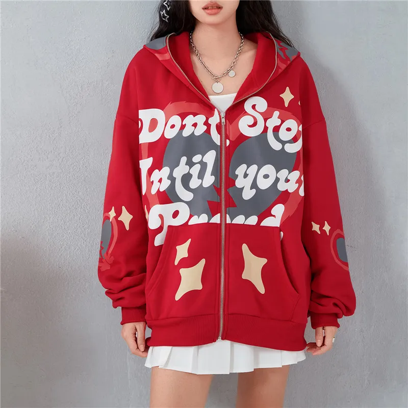 

Women Cute Hooded Hoodie Casual Loose Long Sleeve Heart Letters Print Sweatshirt Cool Fall Spring Jacket Coat Streetwear Grunge