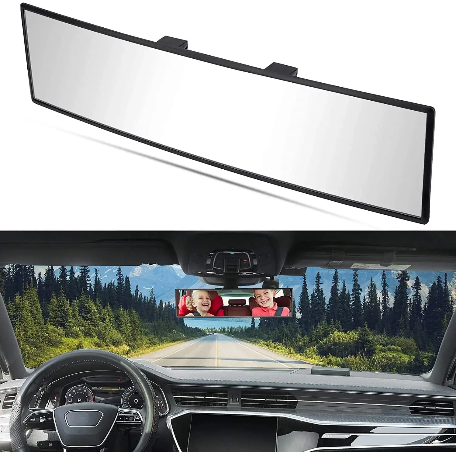 Clip On Panoramic Rear View Mirror,Wide Angle Car Rearview Mirror Eliminate Blind Spot,Universal Automotive Interior Accessories