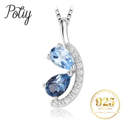 Potiy Pear Natural London Blue Topaz Sky Blue Topaz Pendant Necklace No Chain 925 Sterling Silver For Women Daily Jewelry