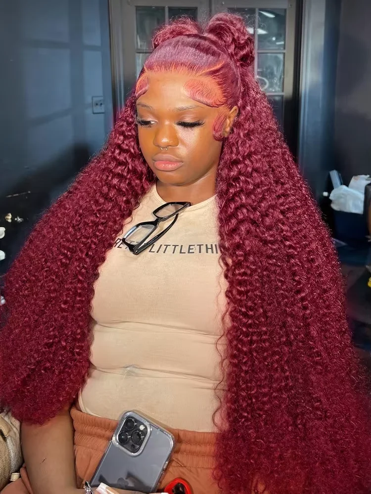 مجعد 32 بوصة 99J بورجوندي 13x6 HD الدانتيل الجبهة خصلات الشعر المستعار الإنسان البرازيلي موجة عميقة 13x4 الدانتيل الباروكة الأمامية غلويليس 5x5 إغلاق شعر مستعار