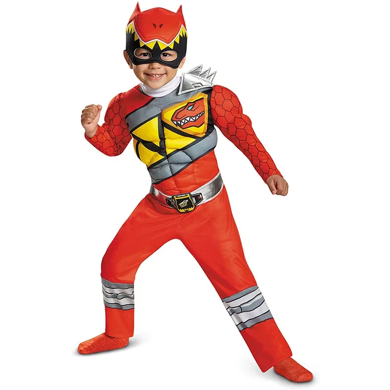 Kids Superhero Suits Birthday Party Gift Dinosaur Team Cosplay Halloween Costume Red Power Dino Charge Ranger Muscle Jumpsuits