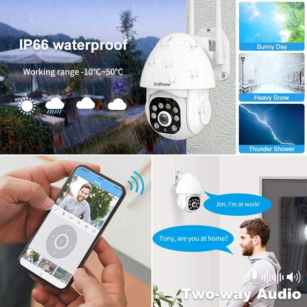 Imagem -04 - Srihome-cctv Câmera ip com Visão Noturna Colorida Proteção de Segurança Ptz Cam Smart Home Vigilância à Prova Dágua Wifi 3.5 mp Sh039b