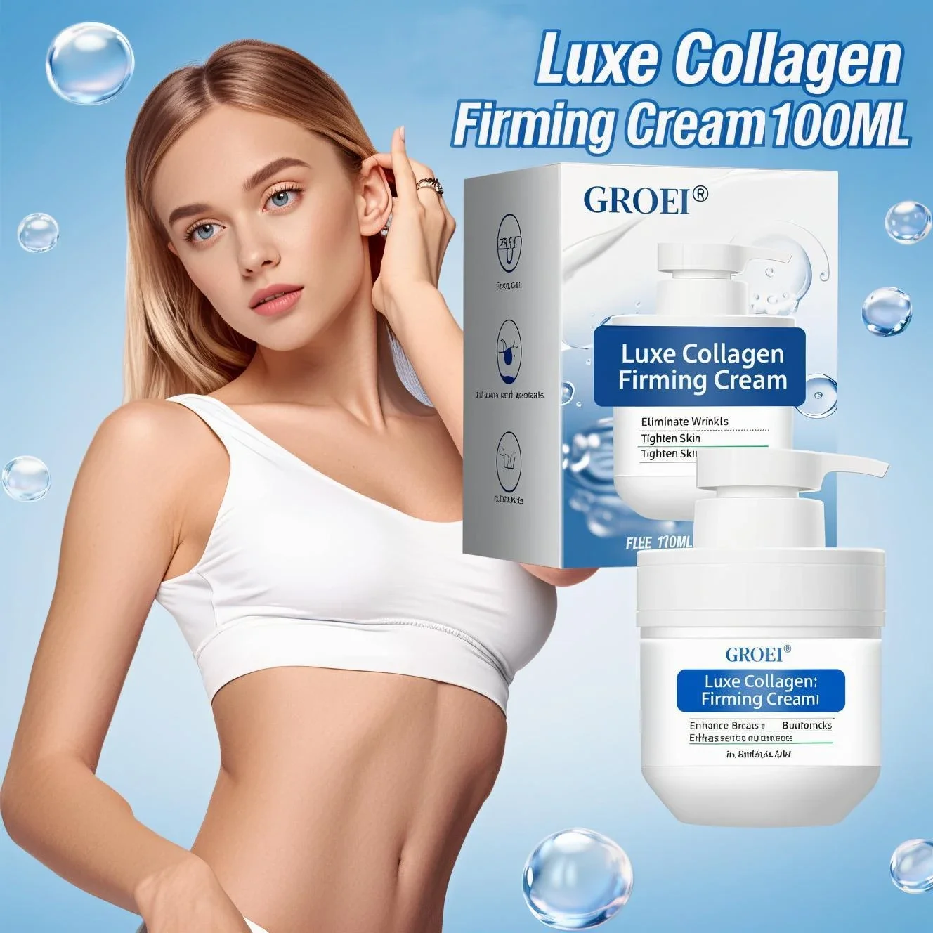 Crema reafirmante de colágeno Luxe 100ml - Hidratante antienvejecimiento para rostro y cuerpo, reduce las arrugas mejora la elasticidad, hidratación profunda