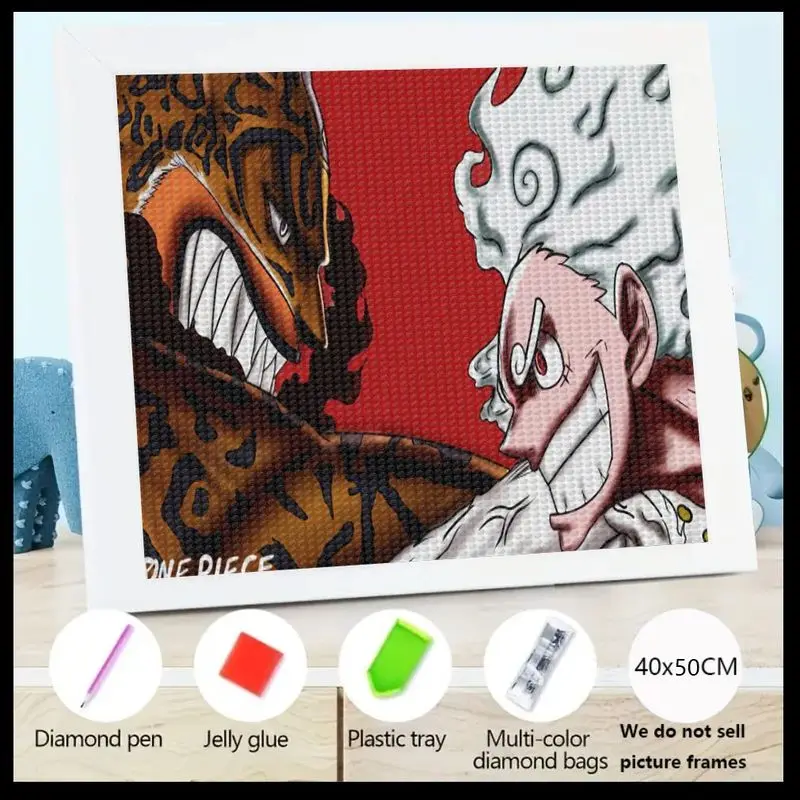 Kit de pintura de diamante de una pieza DIY 5D, Monkey D. Luffy Gear 5 vs Awakened Rob Lucci, arte de diamante de cristal completo, Rhinesto, 1 ud.