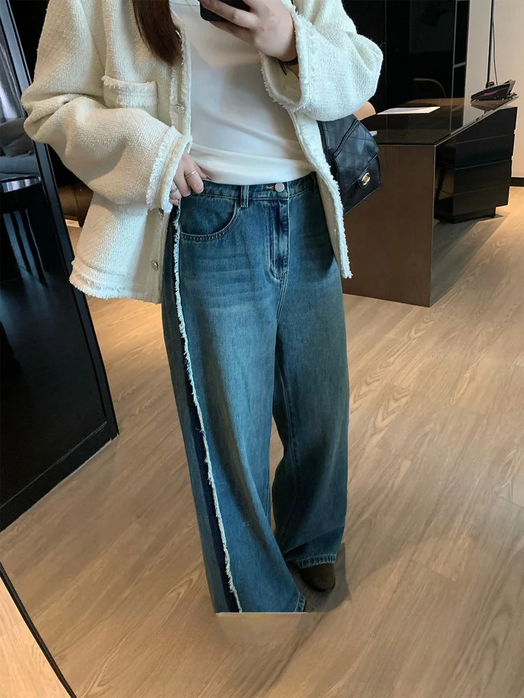 

High Waist Straight Leg Jeans Women's plus Size Waed Retro Versatile plus Size Sister MM High Waist Straight Tube Denim Jeans