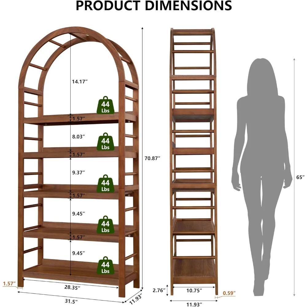 ชั้นวางหนังสือโค้งร่วมสมัย 5 ชั้นสำหรับจัดเก็บและจัดแสดงในโฮมออฟฟิศ