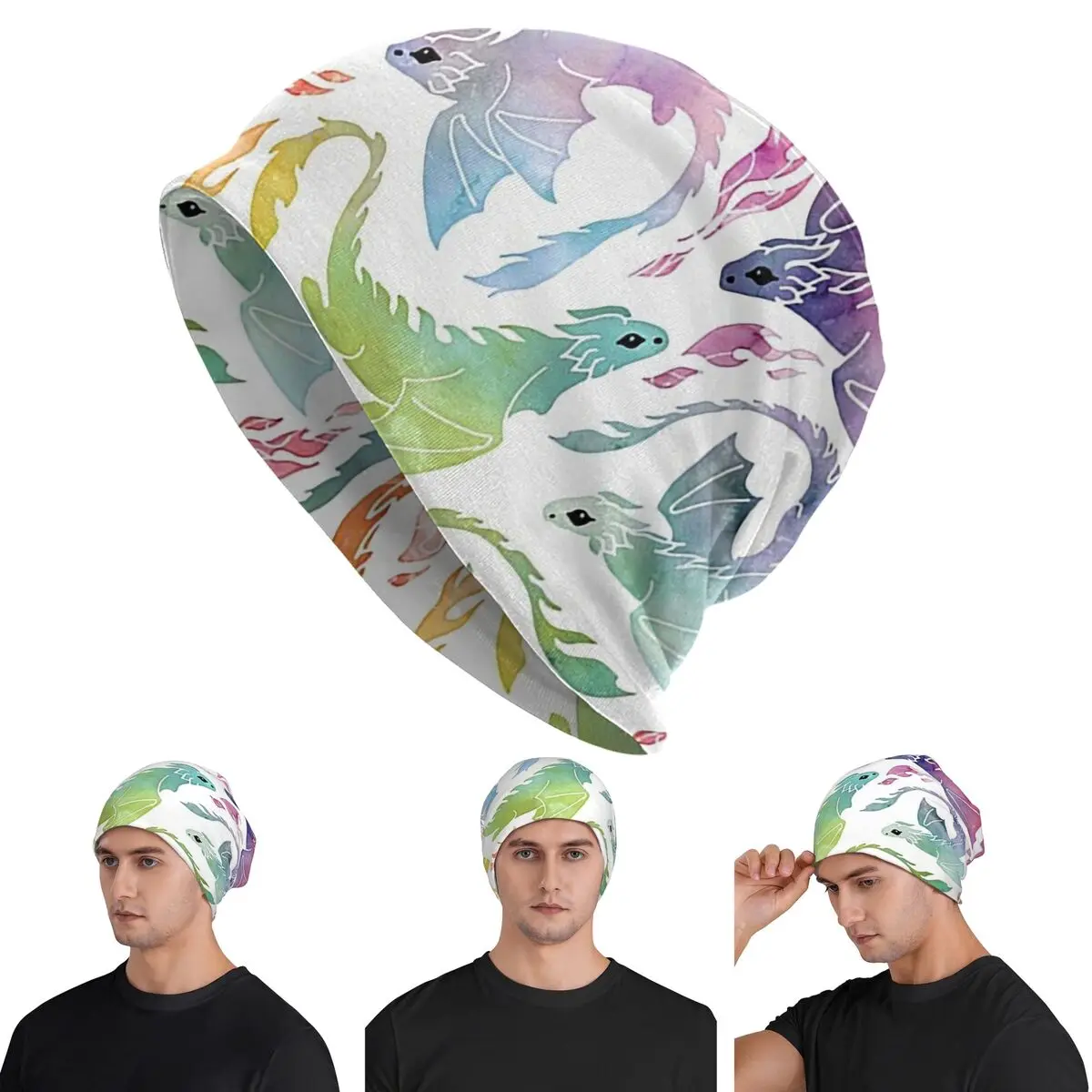 

Теплая вязаная шапка Dragon Fire Rainbow, модная шапка-капот, осенне-зимняя уличная шапка, шапки для мужчин, женщин и взрослых