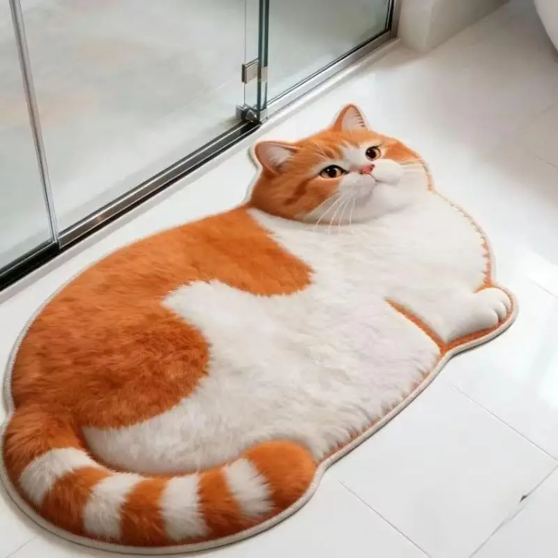3D-Printed Kitten-Shaped Doormat, Soft and Absorbent Bathroom Doormat, Non-Slip Entryway Rug, Home Decor