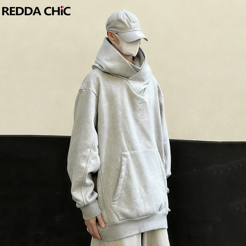 

REDDACHIC водолазка с капюшоном для мужчин, повседневная толстовка с нагрудником и карманом, пуловер с длинными рукавами и надписью, модная одежда больших размеров