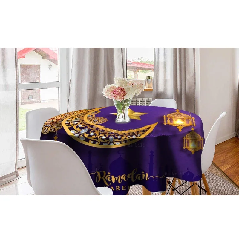 Beautiful Happy Diwali Gold Diya Ramadan Kareem Crescent Moon Patterned Round Tablecloth By Ho Me Lili For Tabletop Decor