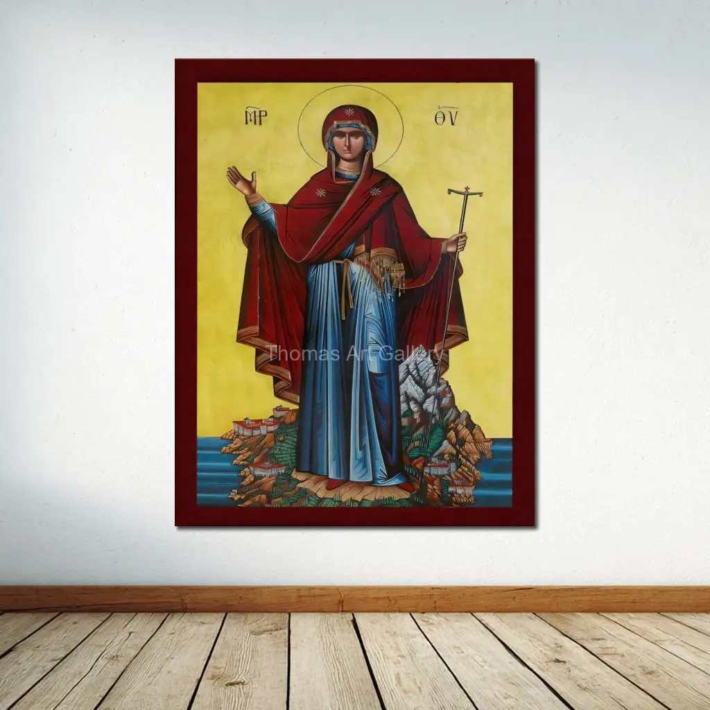 Panagia Athonitissa Icon Virgin Mary Greek Orthodox Byzantine Wall Art HD Canvas Print for Home Altar Christian Religious Gift