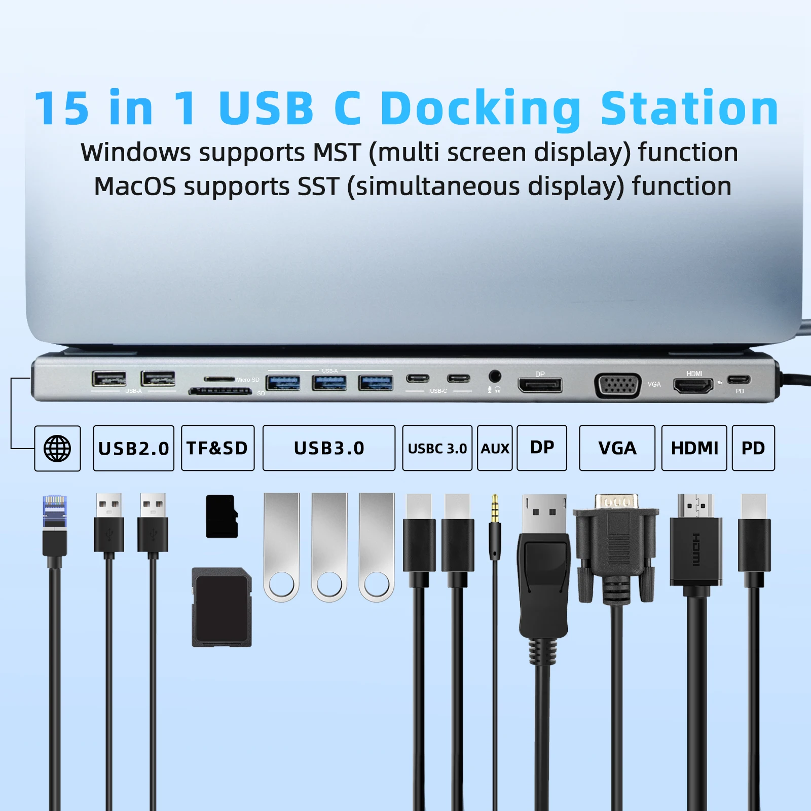 Laptop Docking Station 3 Monitor,15 in 1 USB C Docking Station Dual Monitor with HDMI 4K,USB C Hub for Laptop,Macbook