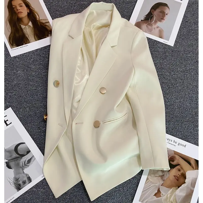 Casual Blazer Double Breasted Suit Jacket for Women Version Pure Color Loose Fashion Suit Jacket Simple Office Lady Tops Korean