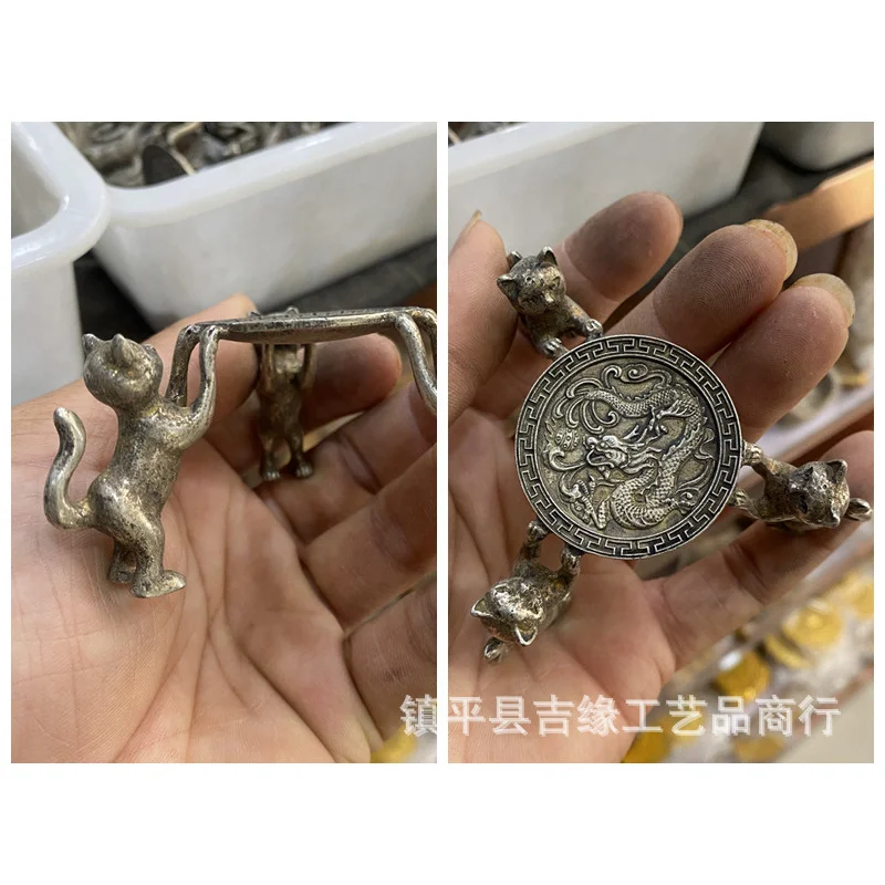 Dragon Oil Lamp Antique Bronze Pixiu Candle Holder Ornament Home Office Decoration Craft Three Cats Topper