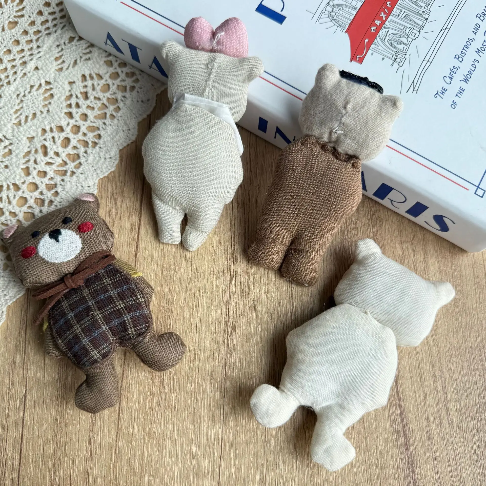 Stuffed Cotton Bear Princess Bear Patchwork Brooch Pin for DIY Girl Hat Bag Scarf Sewing Embellishment Soft Cute