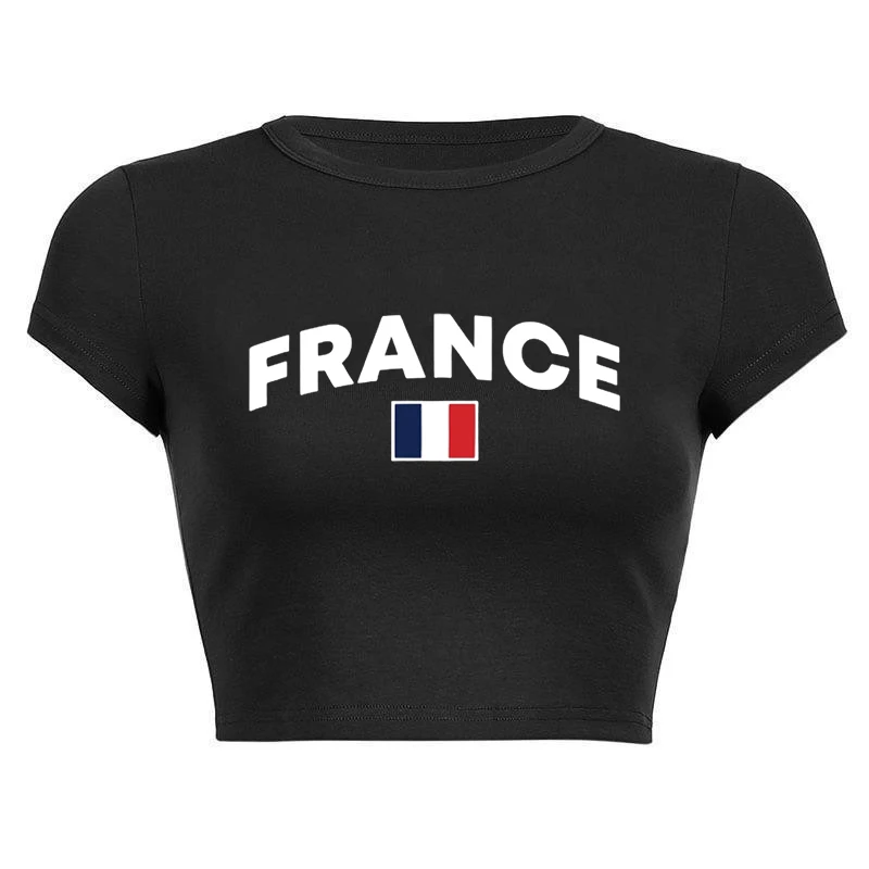 

Ethnic flag letter printed short sleeved aesthetic streetwear women's T-shirt summer casual Gothic 90s retro Y2k cut top