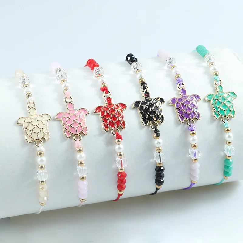 Multicolor Crystal Beads Cute Sea Turtle Bracelets For Women Simple Fashion Animal Thin Rope Wristband Jewelry Mother's Day Gift