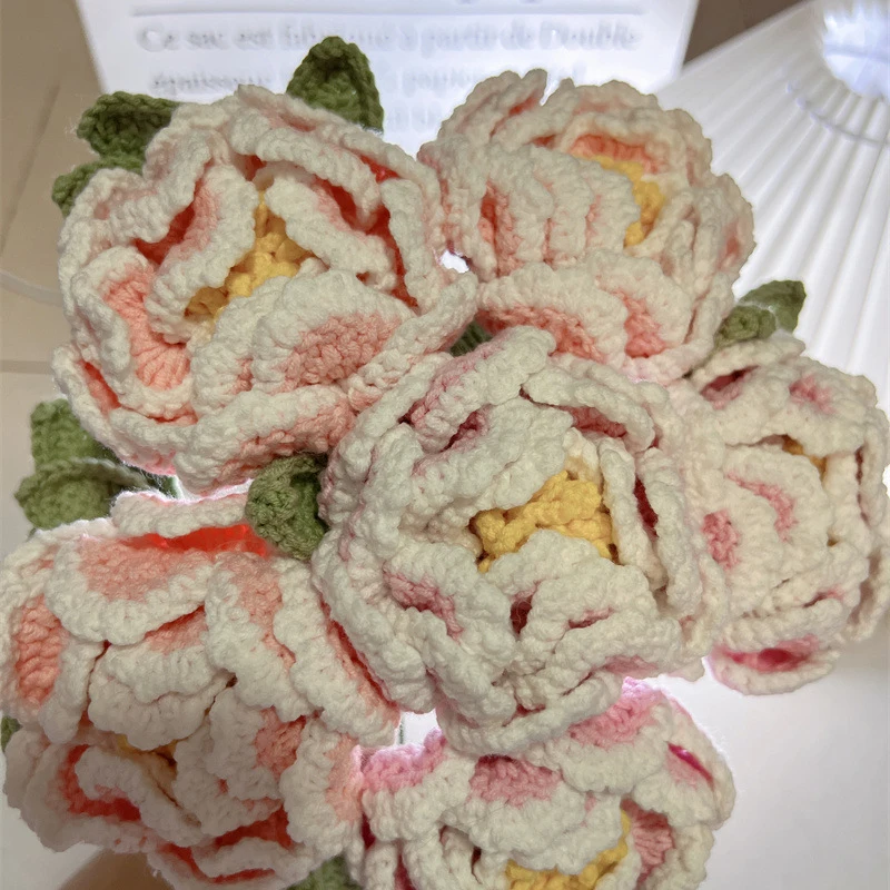 Peony Cotton Wool Hand-knitted Bouquet Finished Knitted Immortal Flowers DIY Simulation Flowers Creative Home Decoration