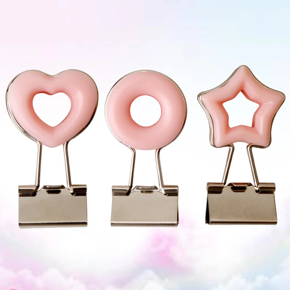 

3 pcs Metal Binder Clips Fashionable Office Document Holder Eco-Friendly Paper Pegs For Home