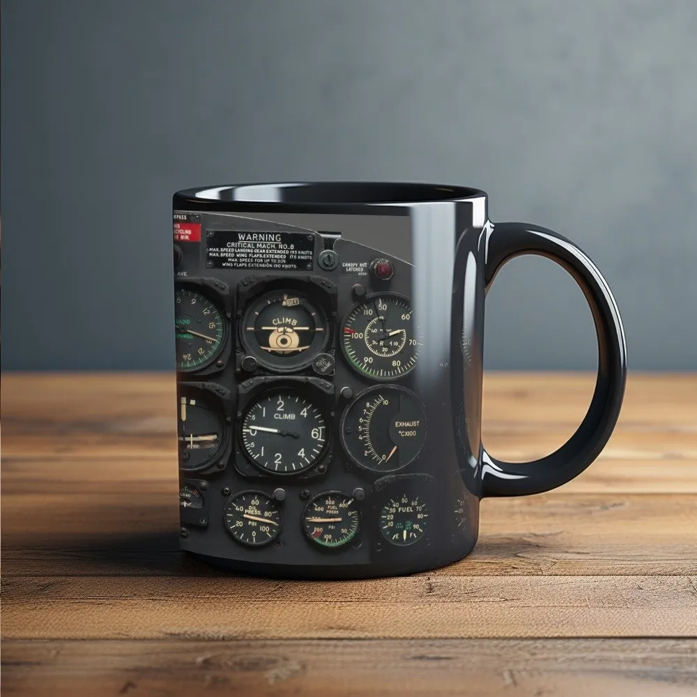 

Universal 325ml Milk Coffee Mug Creative Ceramic Plane Clock Mug Pattern Printed Space Shuttle Dashboard Water Cup Wedding