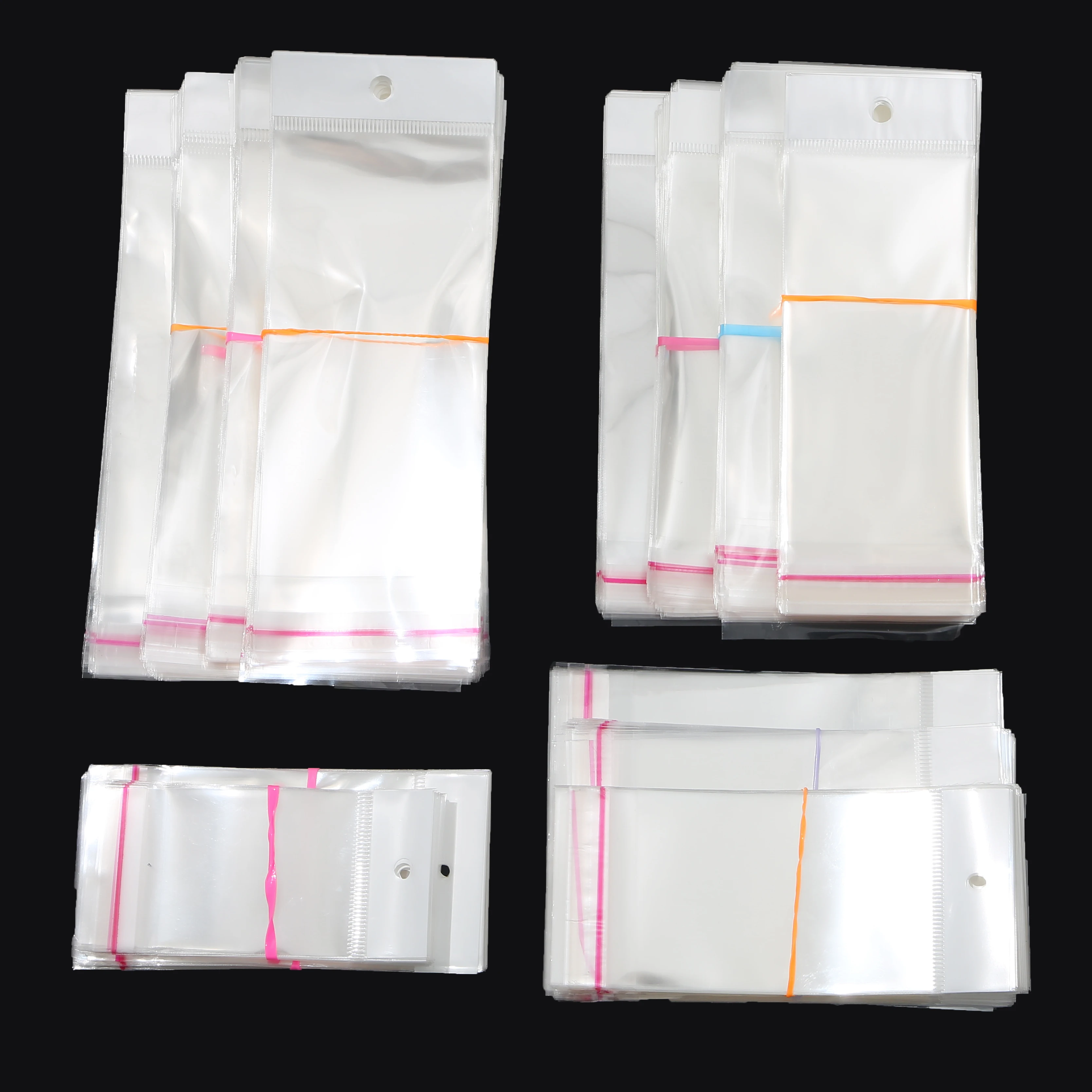 100Pcs 5x10.5cm-8x27cm Opp Bag Self Adhesive Clear Transparent Plastic Storage Bag With Hang Hole Jewelry Gift Packaging Pouches