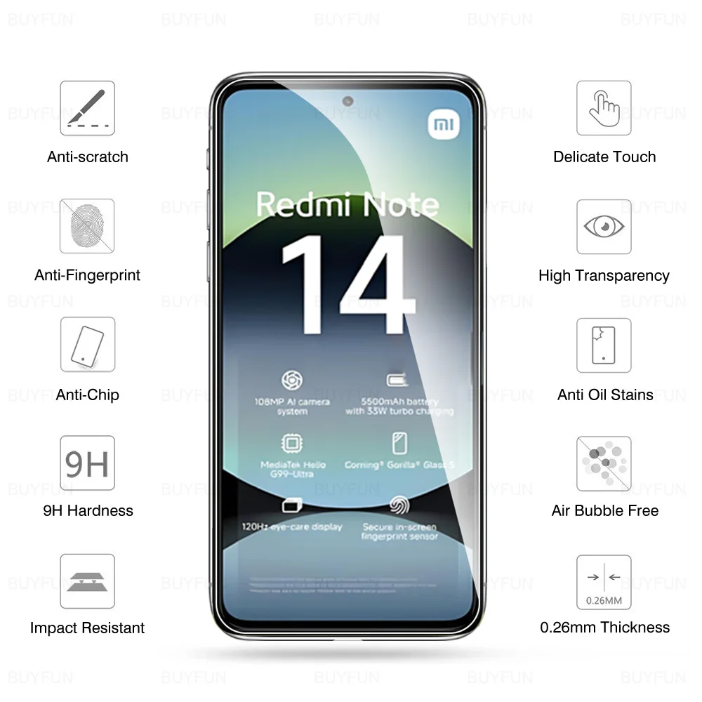 Protective Glass For Xiaomi Redmi Note 14 Lens Film Screen Protector 6in1 Camera Tempered Glas Redme Note 14 RedmyNote14 5G 2024
